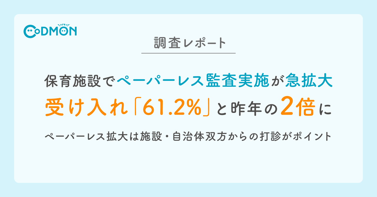 【調査レポート】保育施設でペーパーレス監査実施が急拡大　受け入れ「61.2%」と昨年の2倍に　ペーパーレス拡大は施設・自治体双方からの打診がポイント